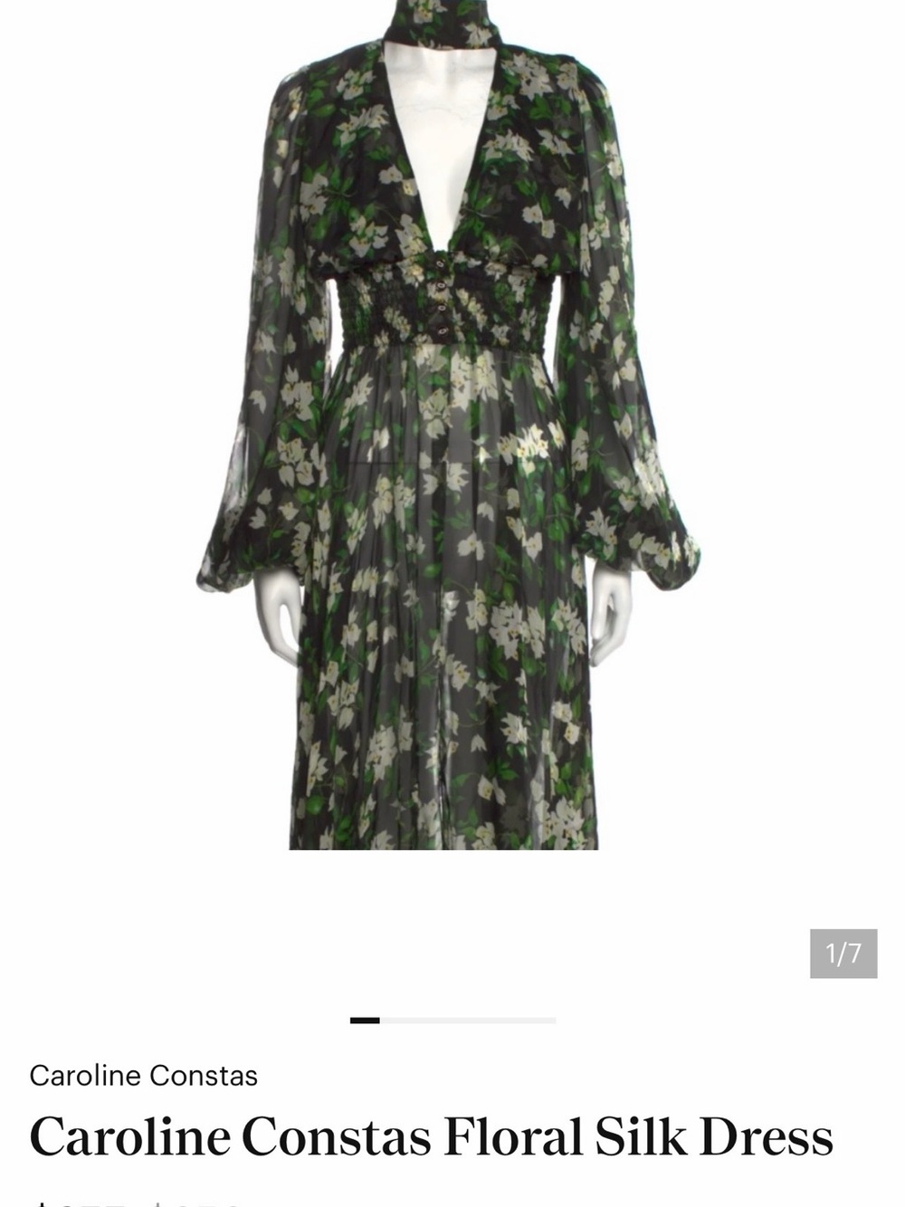 Caroline Constas Black Floral Silk Long-Sleeve Dress